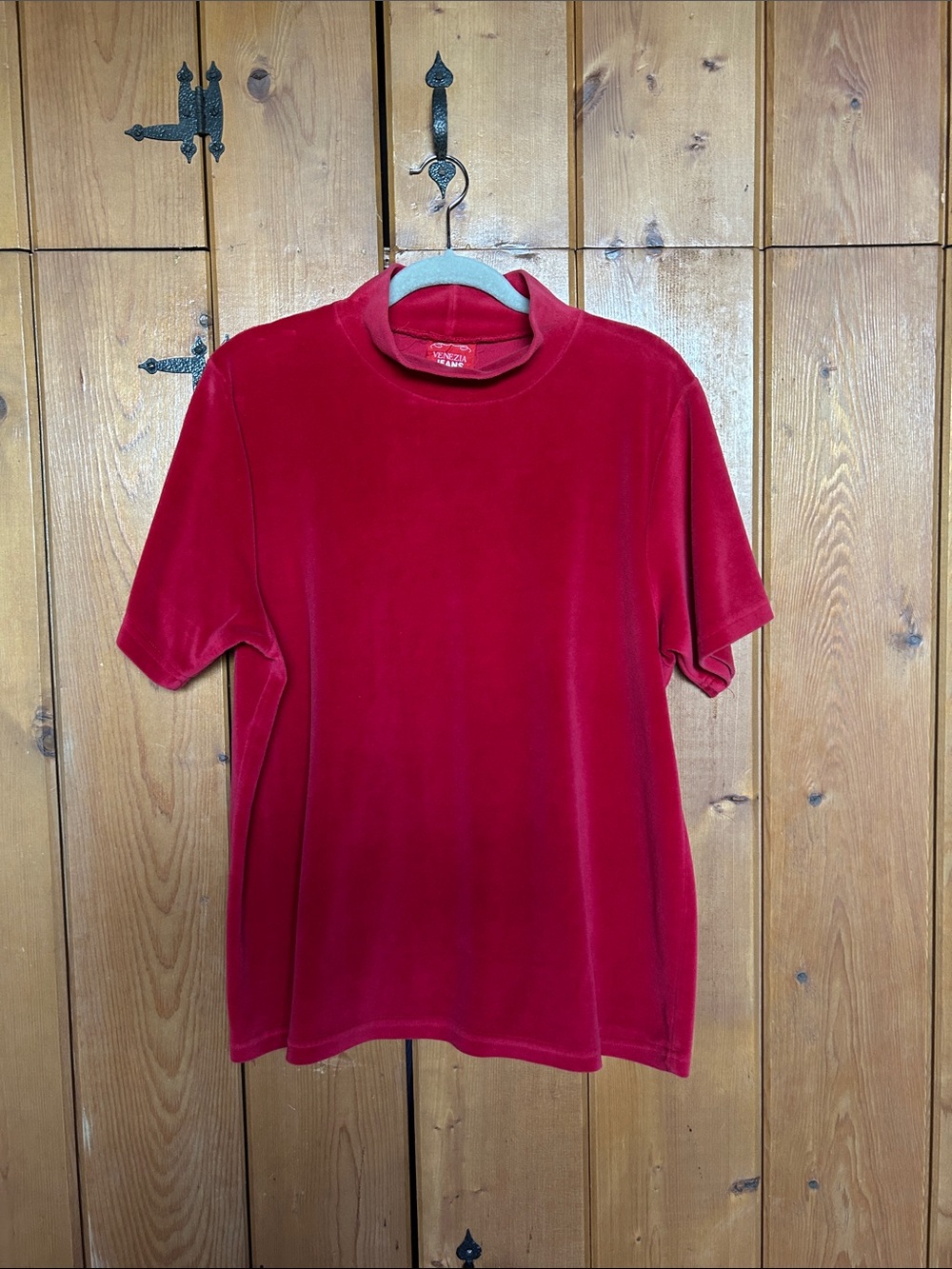 Vintage Velour Short-Sleeve Mock Neck Shirt
